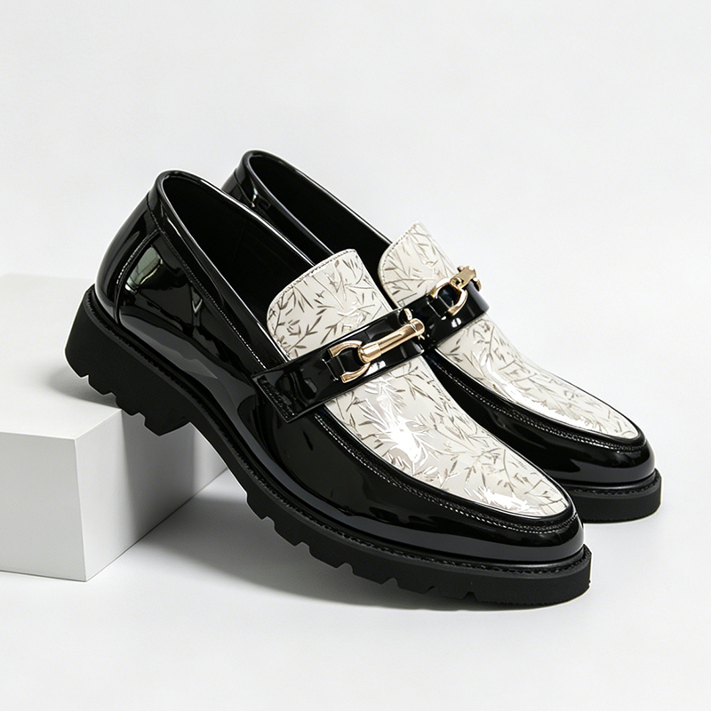 Men Shoes Boss - Men Two Tone Bamboo Print Patent