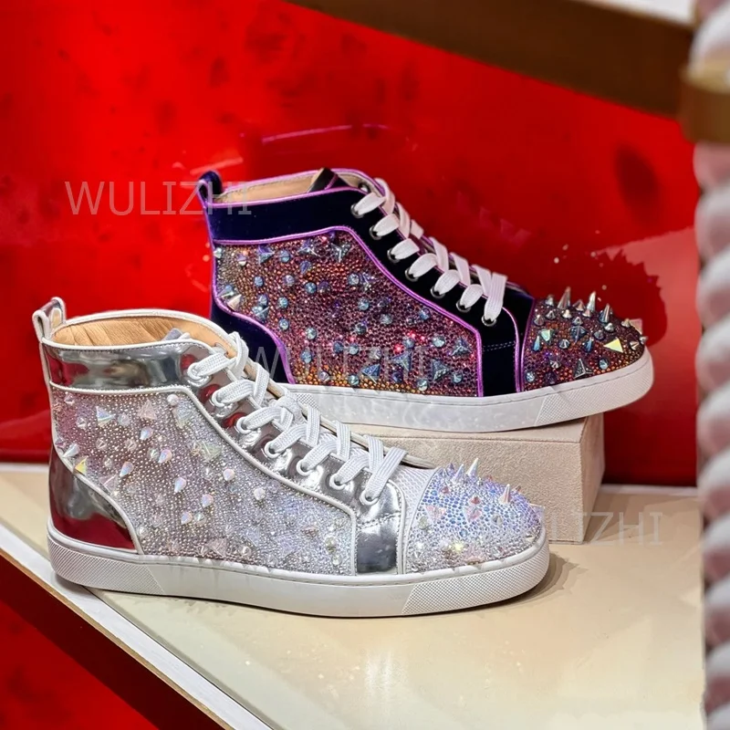 Men Shoes Boss - Dark Purple Crystal Rivet Men Sneakers