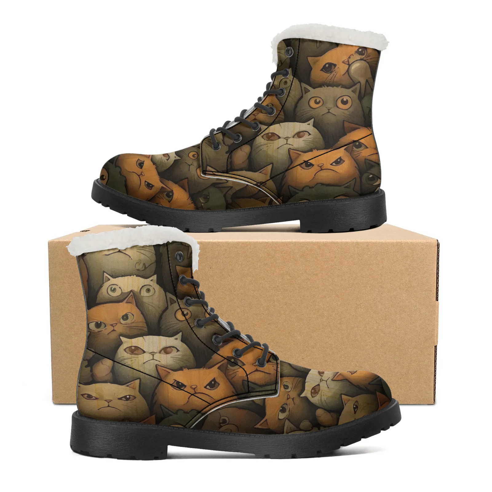 Cute Cats Prints Plush Snow Bo - Men Shoes Eu To Us recension och pris